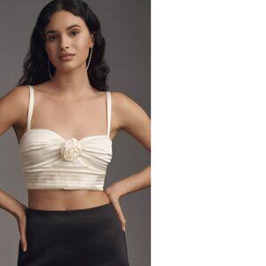 Anthropologie Pleated Rosette Bustier Top SIZE L NEW ivory